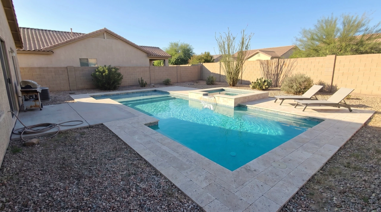 The same backyard after the pool was built